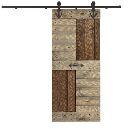 24in/30in/36in/42in x 84in S Series Embossing DIY Knotty Pine Wood Barn Door With Hardware Kit