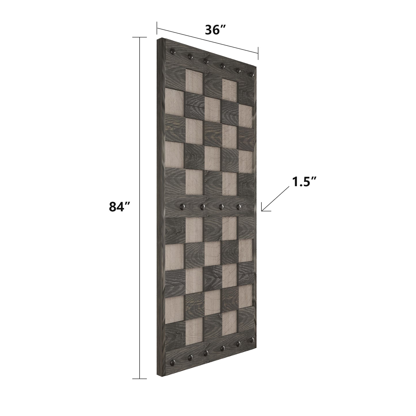 36in. x 84.in Chess Board Pattern Embossing Knotty Wood Sliding Barn Door With Hardware Kit