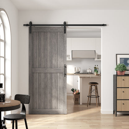 30in./32in./36in./42in./48in./60in./64in./72in./84in./96in.x 84in.MDF Barn Door With Sliding Hardware Kit ,Covered with Water-Proof PVC Surface, White/Gray, H-Frame