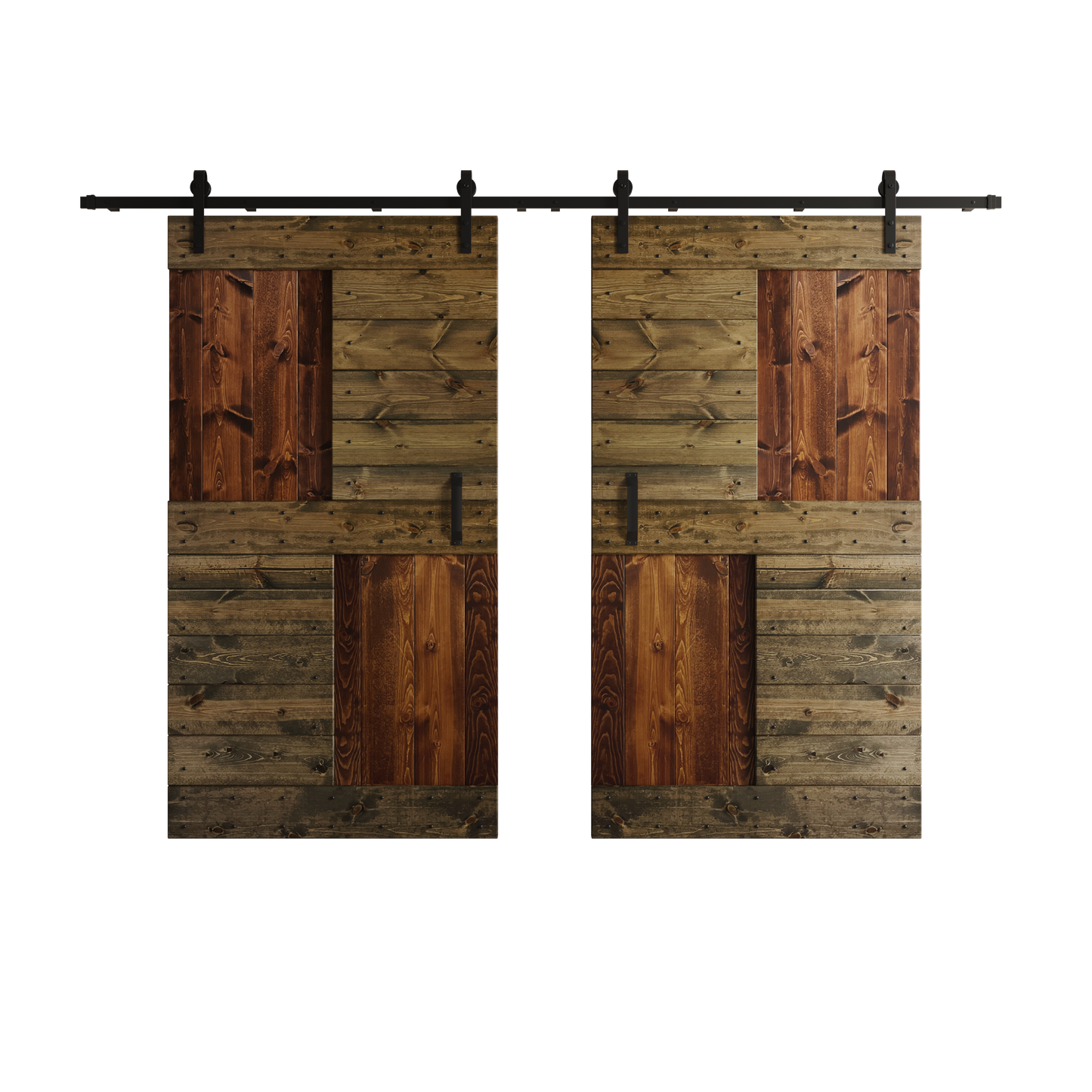 S Series  48in/60in/72in/84in x 84 in  DIY Finished Knotty Pine Wood Double Sliding Barn Door With Hardware Kit