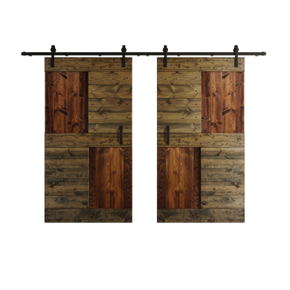 S Series  48in/60in/72in/84in x 84 in  DIY Finished Knotty Pine Wood Double Sliding Barn Door With Hardware Kit