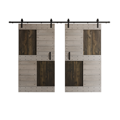 S Series  48in/60in/72in/84in x 84 in  DIY Finished Knotty Pine Wood Double Sliding Barn Door With Hardware Kit