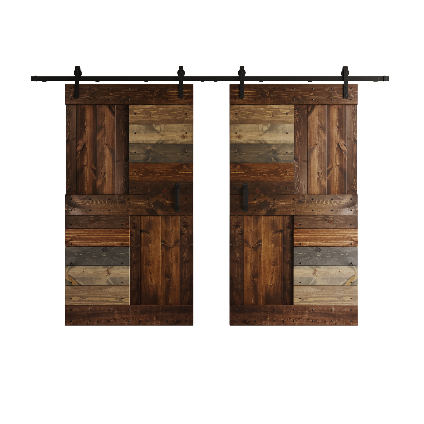 S Series  48in/60in/72in/84in x 84 in  DIY Finished Knotty Pine Wood Double Sliding Barn Door With Hardware Kit