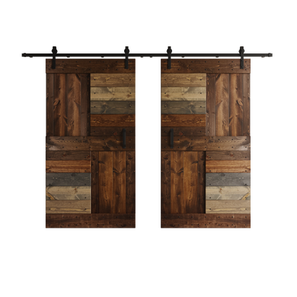 S Series  48in/60in/72in/84in x 84 in  DIY Finished Knotty Pine Wood Double Sliding Barn Door With Hardware Kit