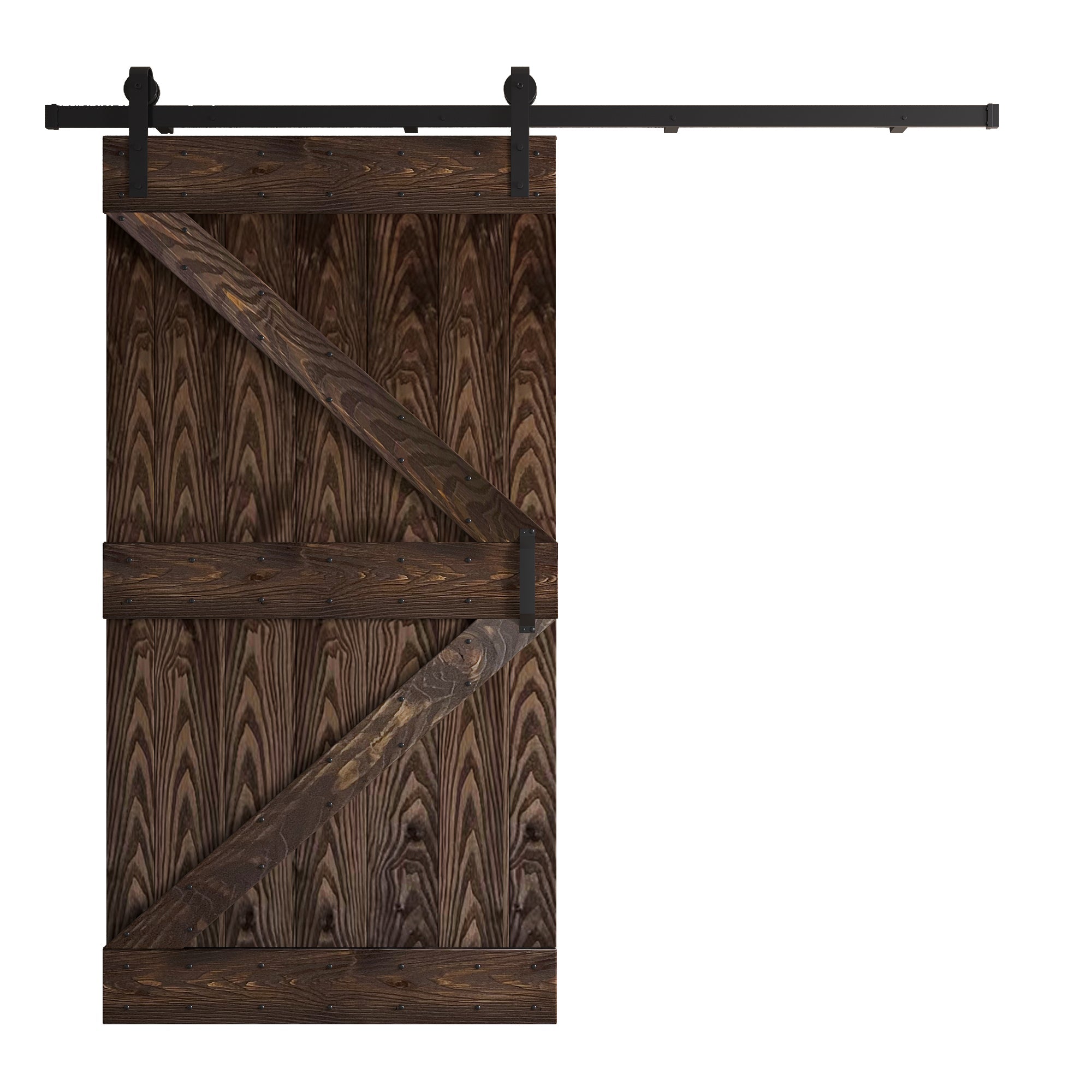 24in/30in/36in/42in x 84in K Series Embossing DIY Knotty Wood Single Sliding Barn Door With Hardware Kit
