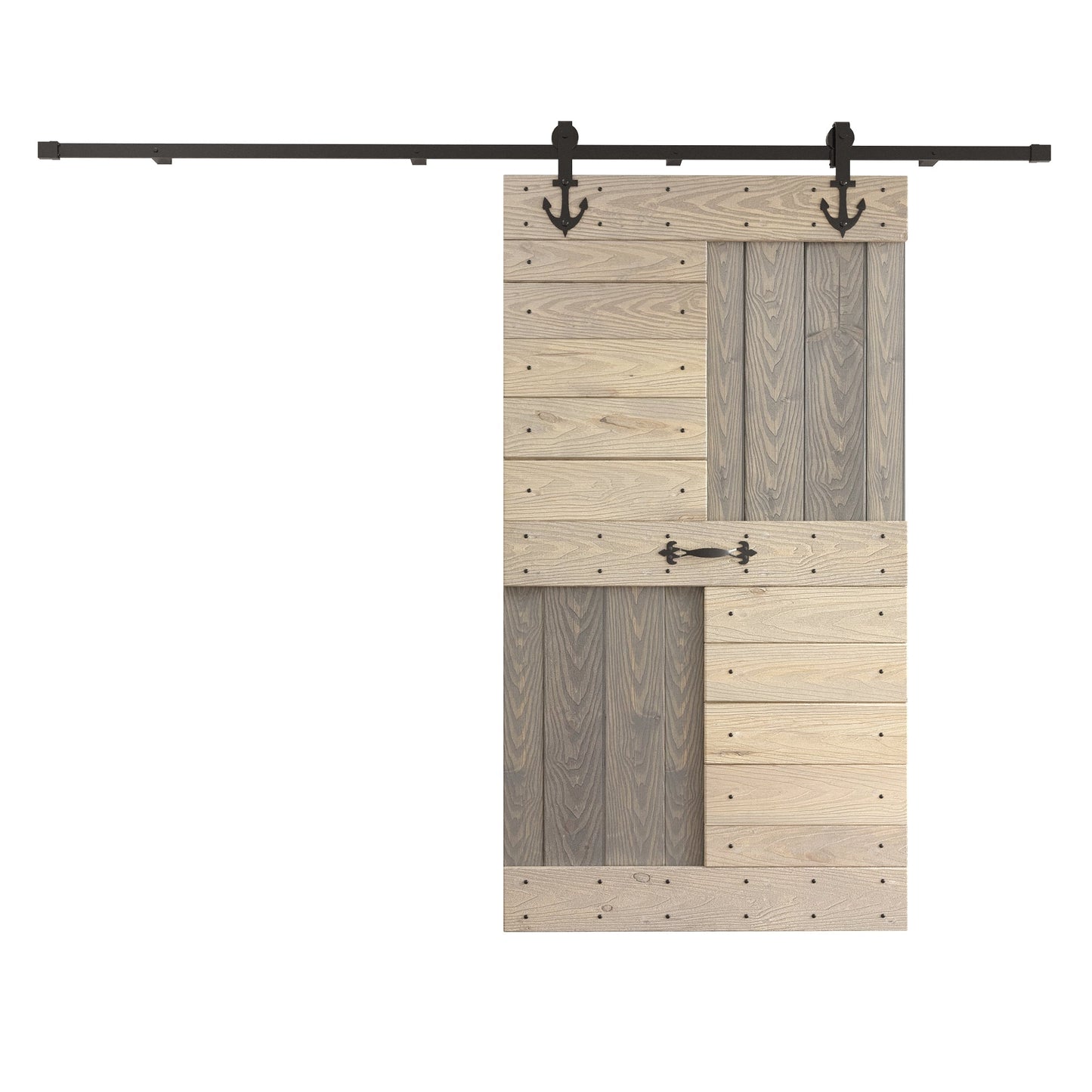 24in/30in/36in/42in x 84in S Series Embossing DIY Knotty Pine Wood Barn Door With Hardware Kit