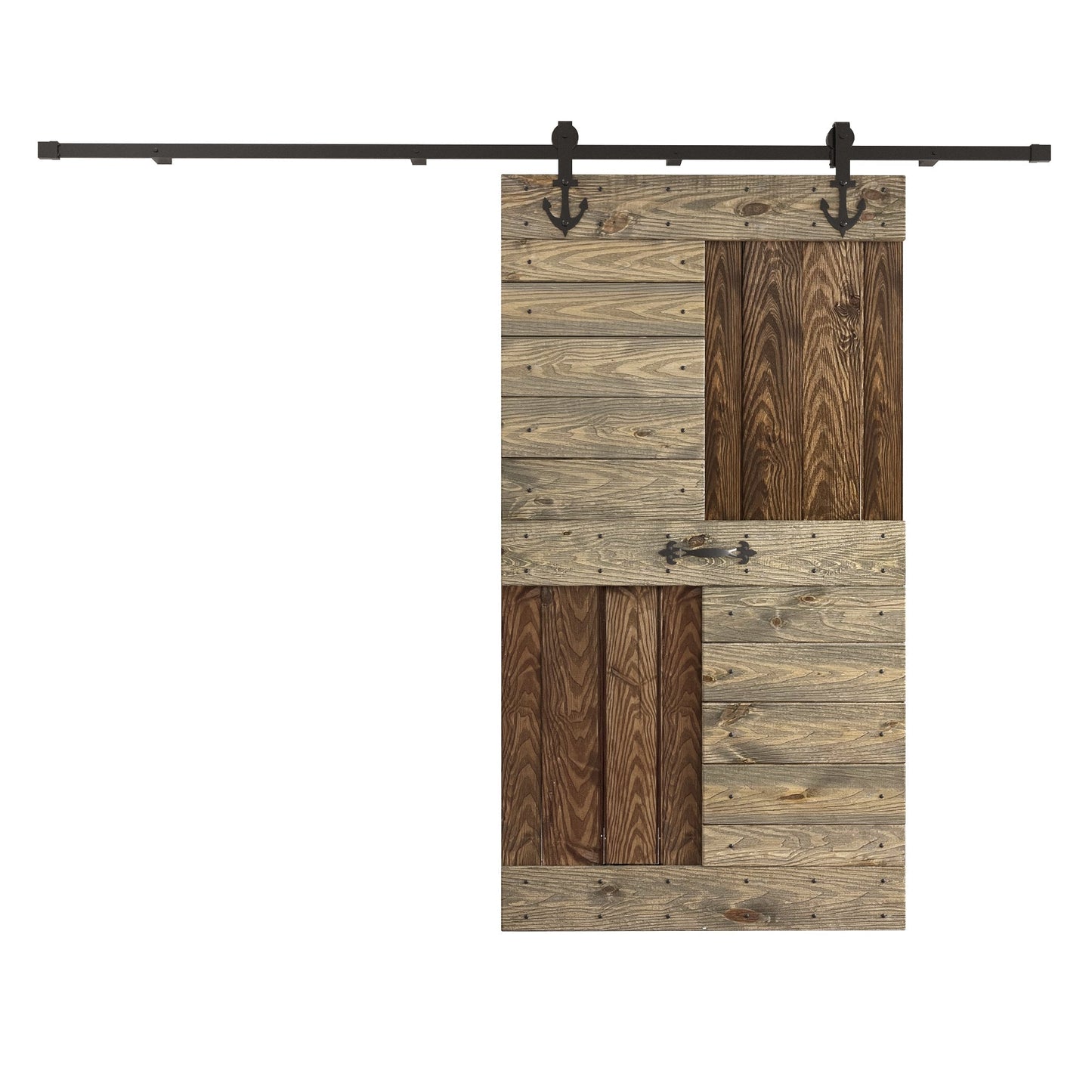 24in/30in/36in/42in x 84in S Series Embossing DIY Knotty Pine Wood Barn Door With Hardware Kit