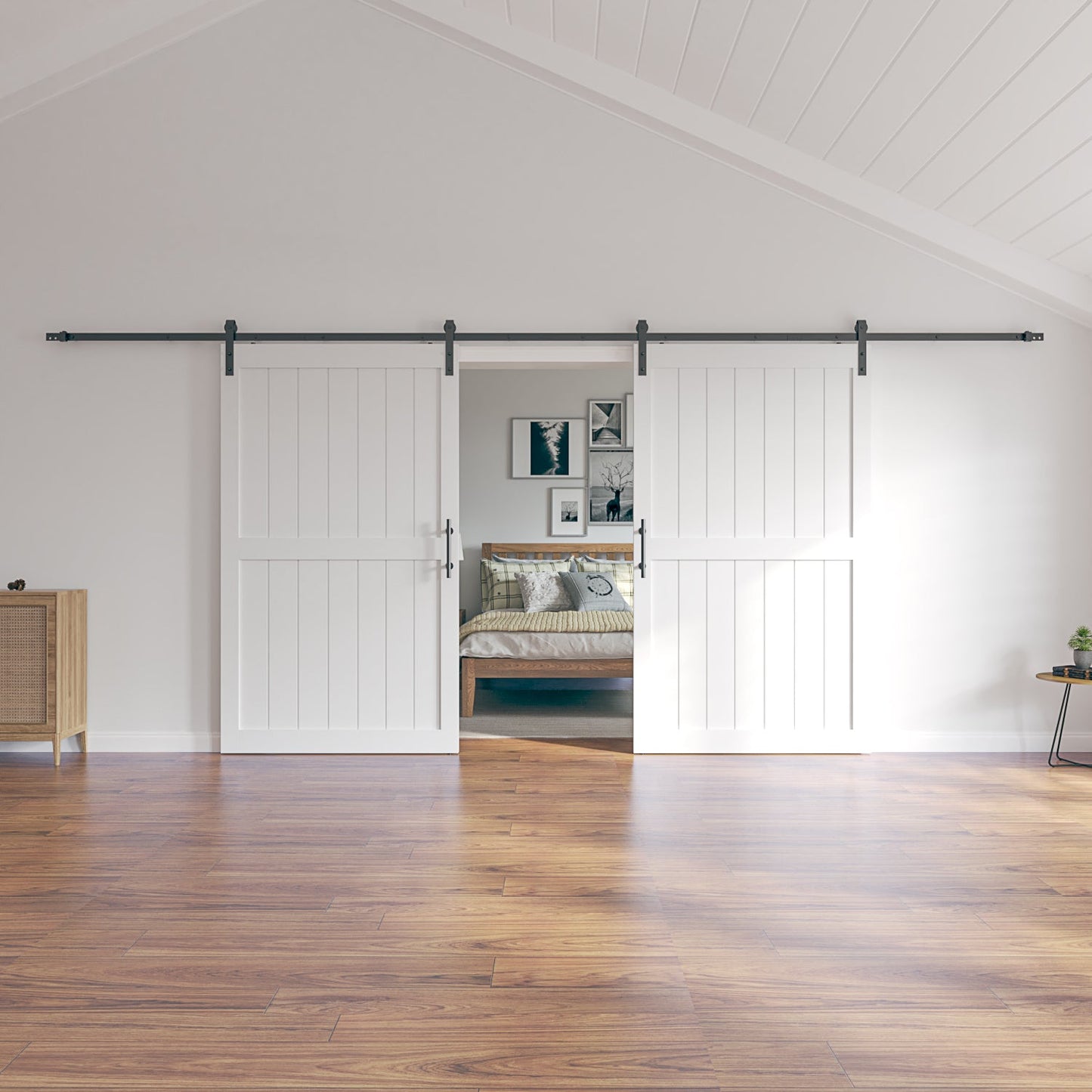 30in./32in./36in./42in./48in./60in./64in./72in./84in./96in.x 84in.MDF Barn Door With Sliding Hardware Kit ,Covered with Water-Proof PVC Surface, White/Gray, H-Frame