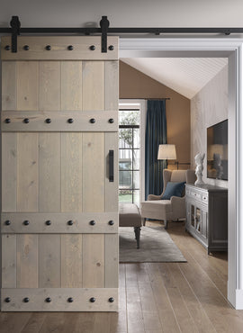 Castle Series  24in/30in/36in/42in x 84 in  Finished Knotty Pine Wood Sliding Barn Door With Hardware Kit