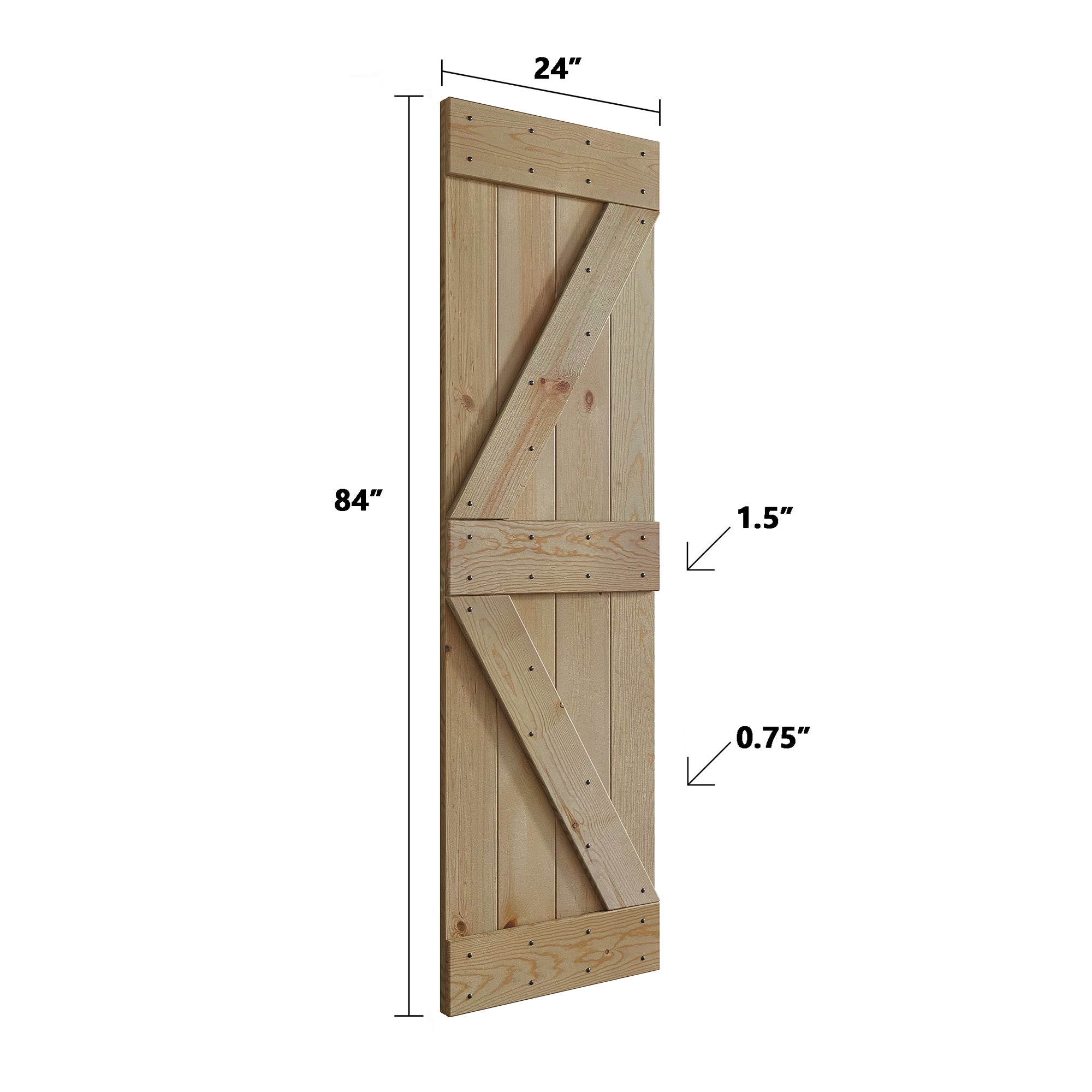 K Series  24 in/30 in/36 in/38 in/42 in x 84 in  Finished DIY Knotty Wood Sliding Barn Door With Hardware Kit