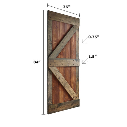 K Series 24in/30in/36in/42in. x 84 in  Finished Muti-Color Knotty Pine Wood Sliding Barn Door With Hardware Kit