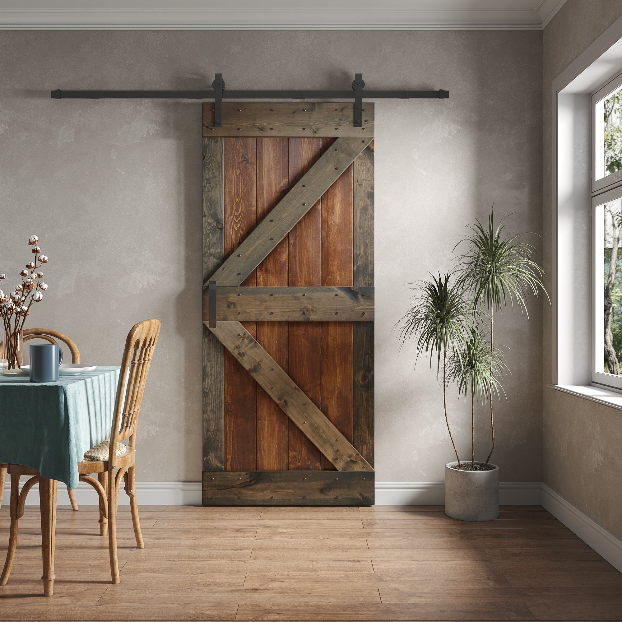 K Series  24in/30in/36in/42in x 84 in  Finished Muti-Color Knotty Pine Wood Sliding Barn Door Without Hardware Kit