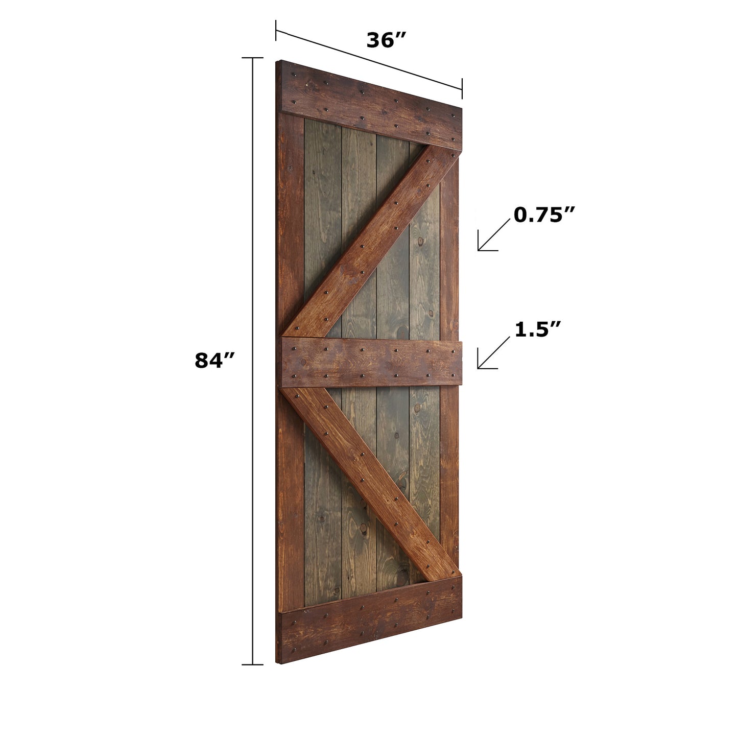 K Series 24in/30in/36in/42in. x 84 in  Finished Muti-Color Knotty Pine Wood Sliding Barn Door With Hardware Kit