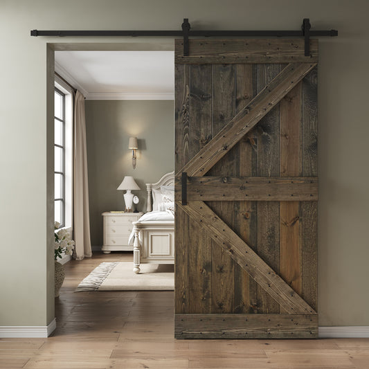 K Series  24 in/30 in/36 in/38 in/42 in x 84 in  Finished DIY Knotty Wood Sliding Barn Door Without Hardware Kit