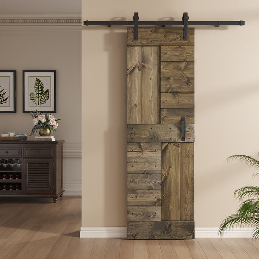 S Series  24in/30in/36in/42in x 84 in   Finished DIY Knotty Wood Sliding Barn Door With Hardware Kit