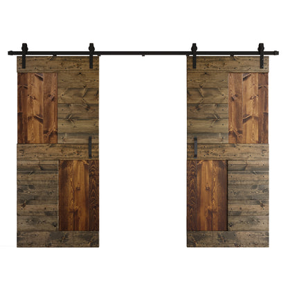 S Series  48in/60in/72in/84in x 84 in  DIY Finished Knotty Pine Wood Double Sliding Barn Door With Hardware Kit