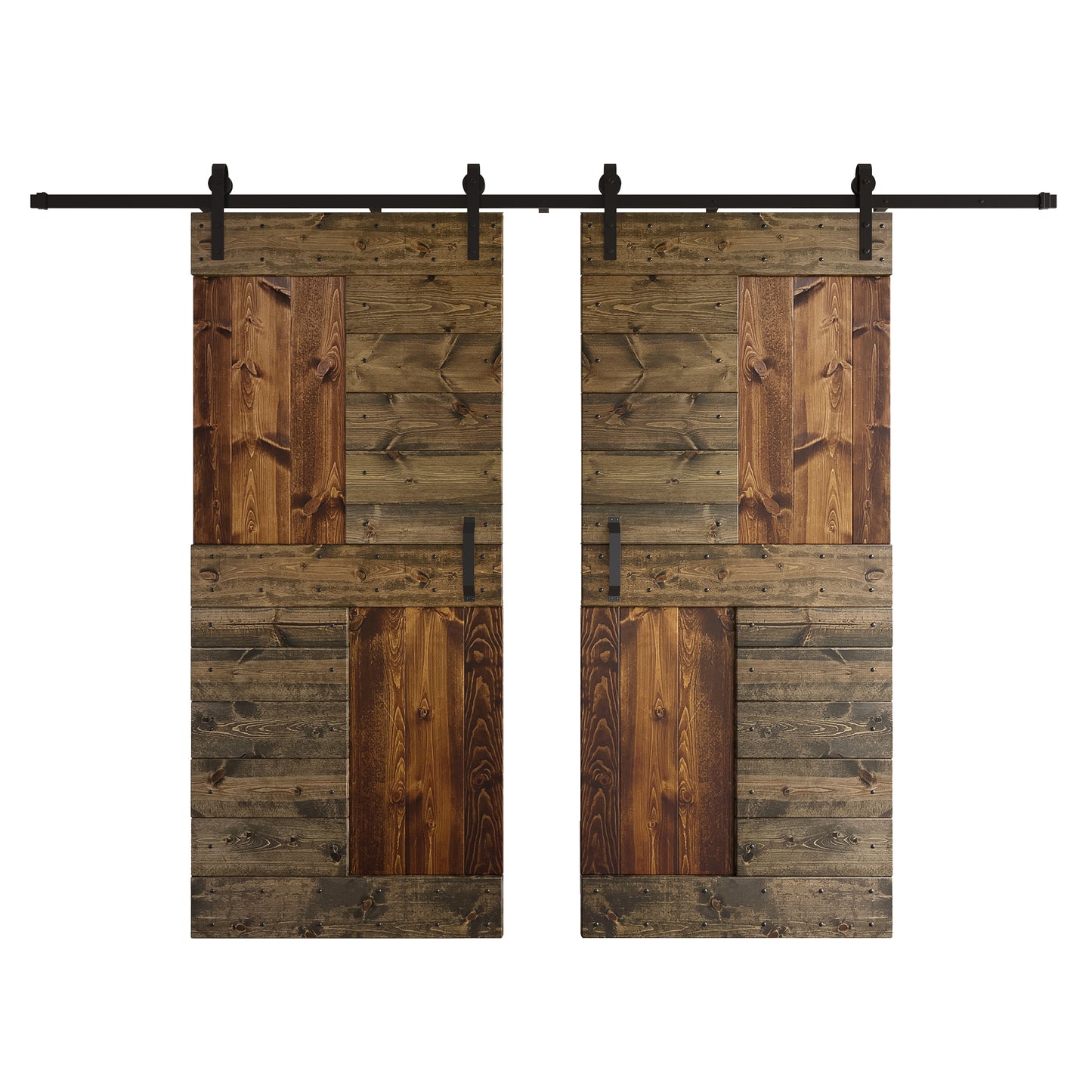 S Series  48in/60in/72in/84in x 84 in  DIY Finished Knotty Pine Wood Double Sliding Barn Door With Hardware Kit