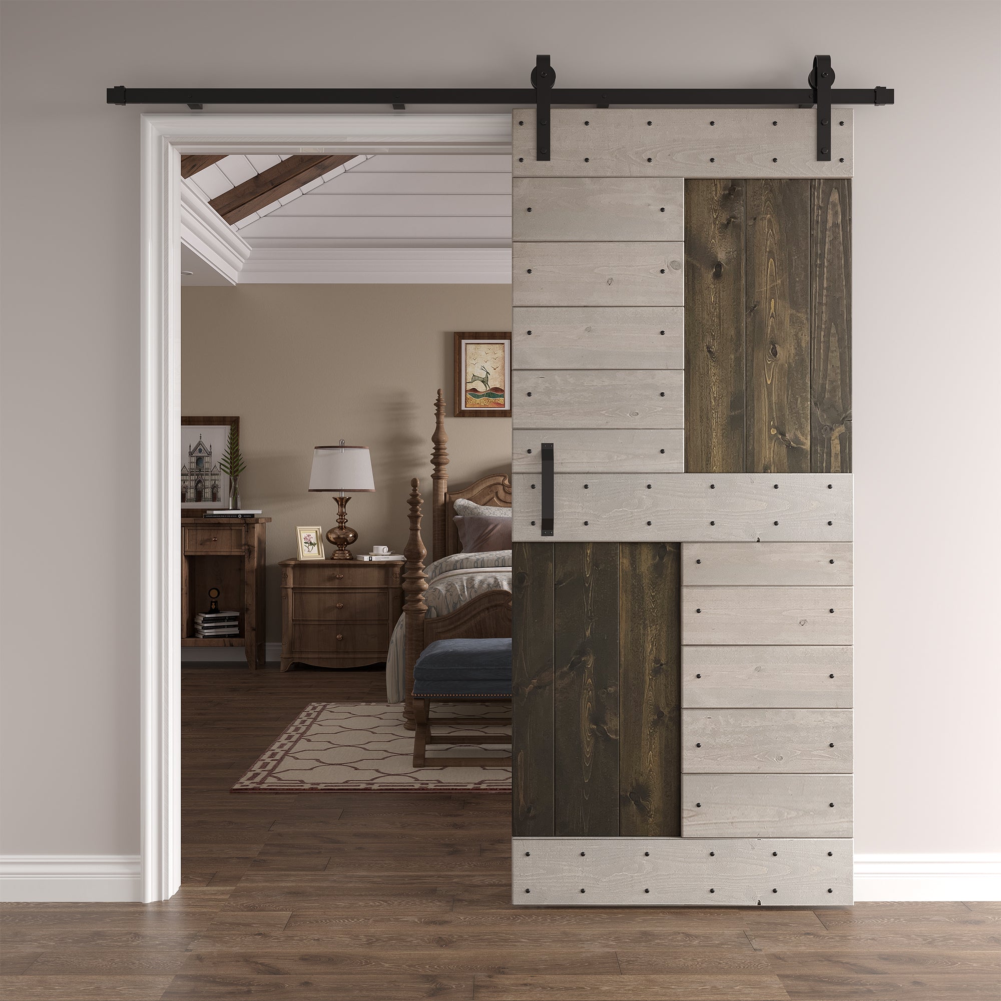 S Series 24in/30in/36in/42in x 84 in  Finished Knotty Pine Wood Sliding Barn Door Without Hardware Kit