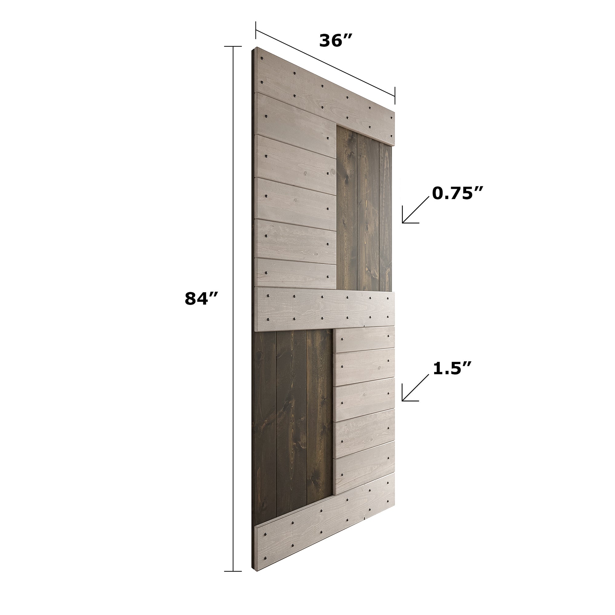 S Series 24in/30in/36in/42in x 84 in  Finished Knotty Pine Wood Sliding Barn Door Without Hardware Kit