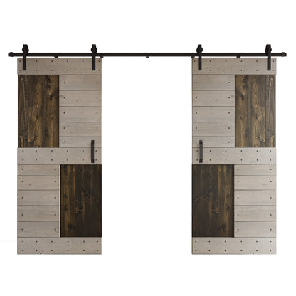 S Series  48in/60in/72in/84in x 84 in  DIY Finished Knotty Pine Wood Double Sliding Barn Door With Hardware Kit