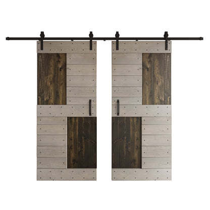 S Series  48in/60in/72in/84in x 84 in  DIY Finished Knotty Pine Wood Double Sliding Barn Door With Hardware Kit