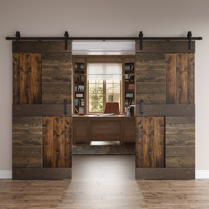 S Series  48in/60in/72in/84in x 84 in  DIY Finished Knotty Pine Wood Double Sliding Barn Door With Hardware Kit