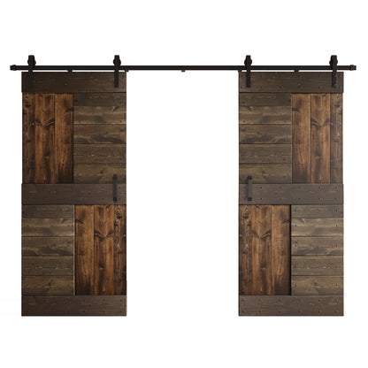 S Series  48in/60in/72in/84in x 84 in  DIY Finished Knotty Pine Wood Double Sliding Barn Door With Hardware Kit