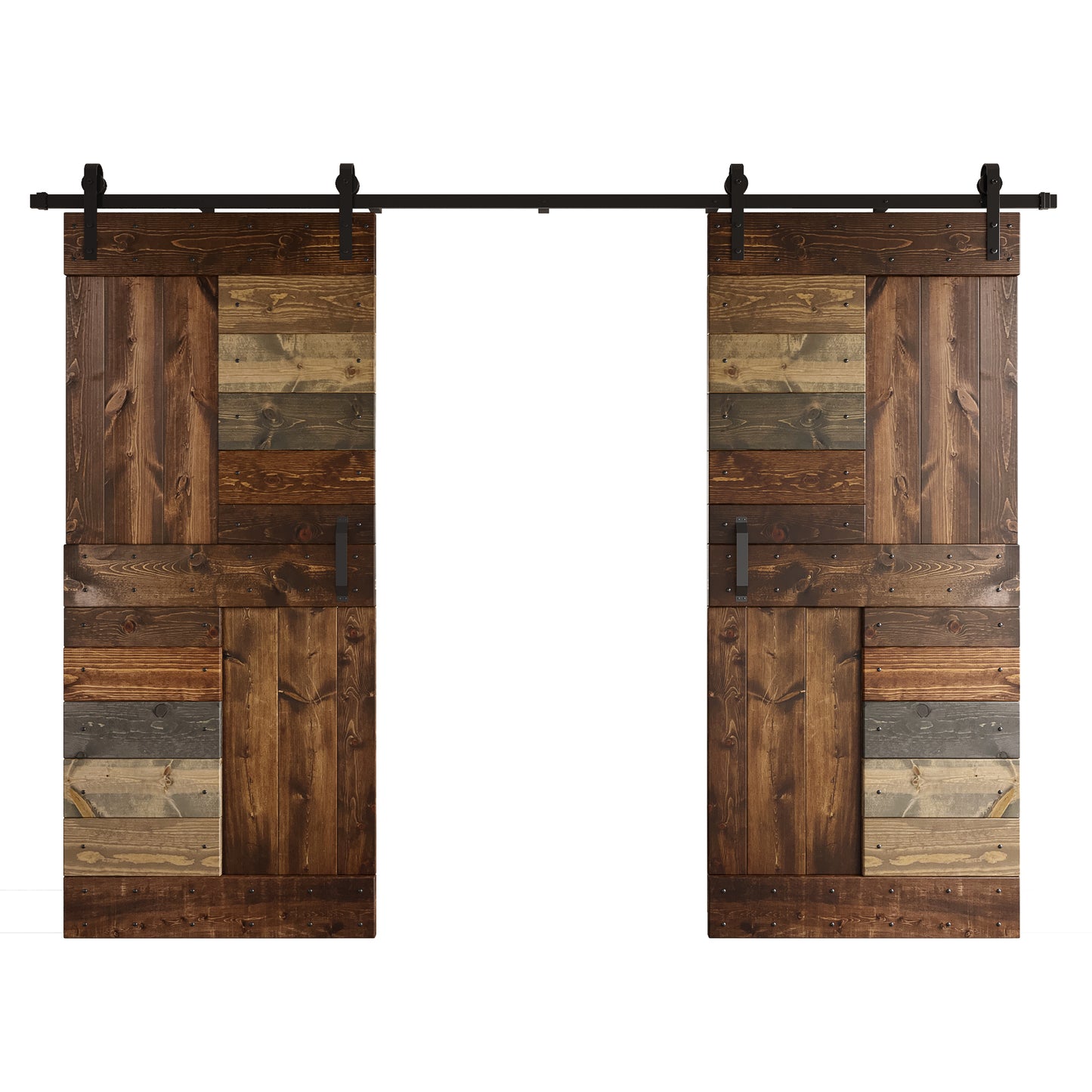 S Series  48in/60in/72in/84in x 84 in  DIY Finished Knotty Pine Wood Double Sliding Barn Door With Hardware Kit