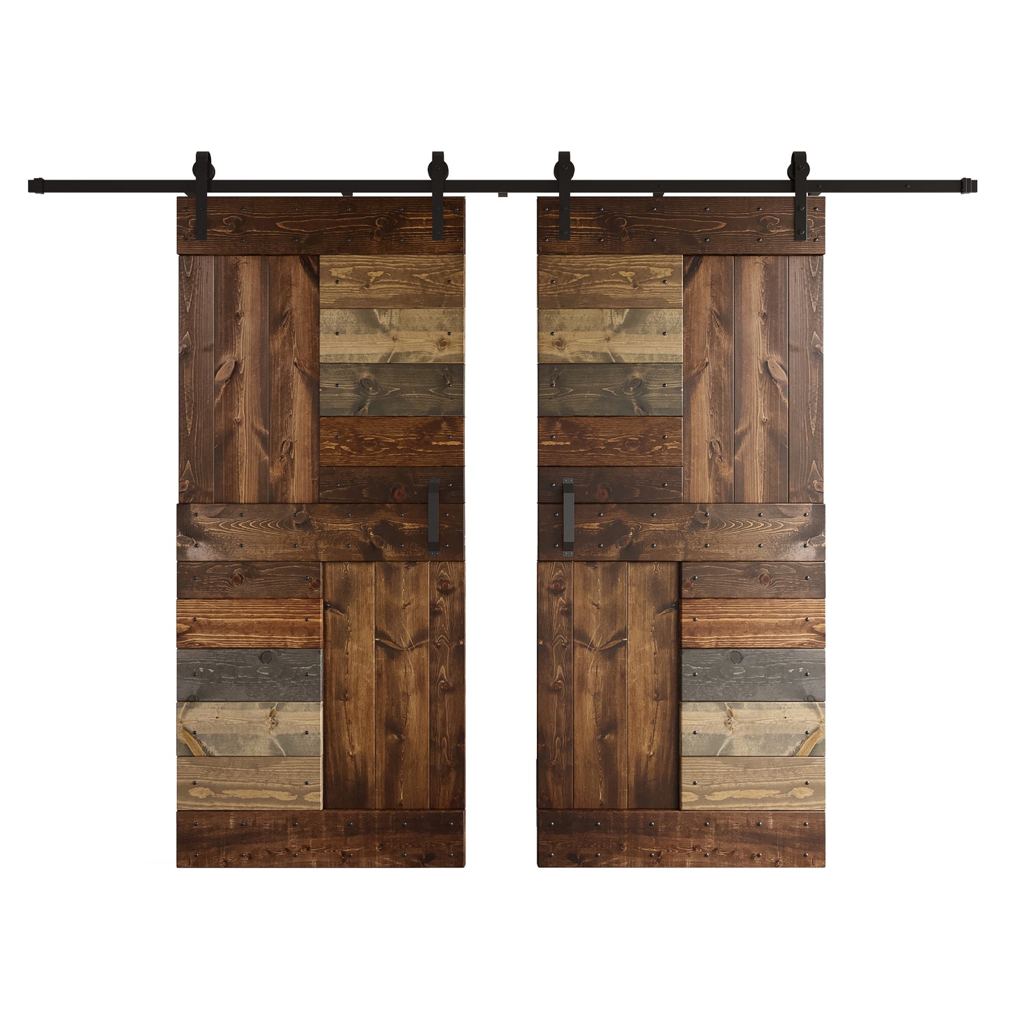 S Series  48in/60in/72in/84in x 84 in  DIY Finished Knotty Pine Wood Double Sliding Barn Door With Hardware Kit