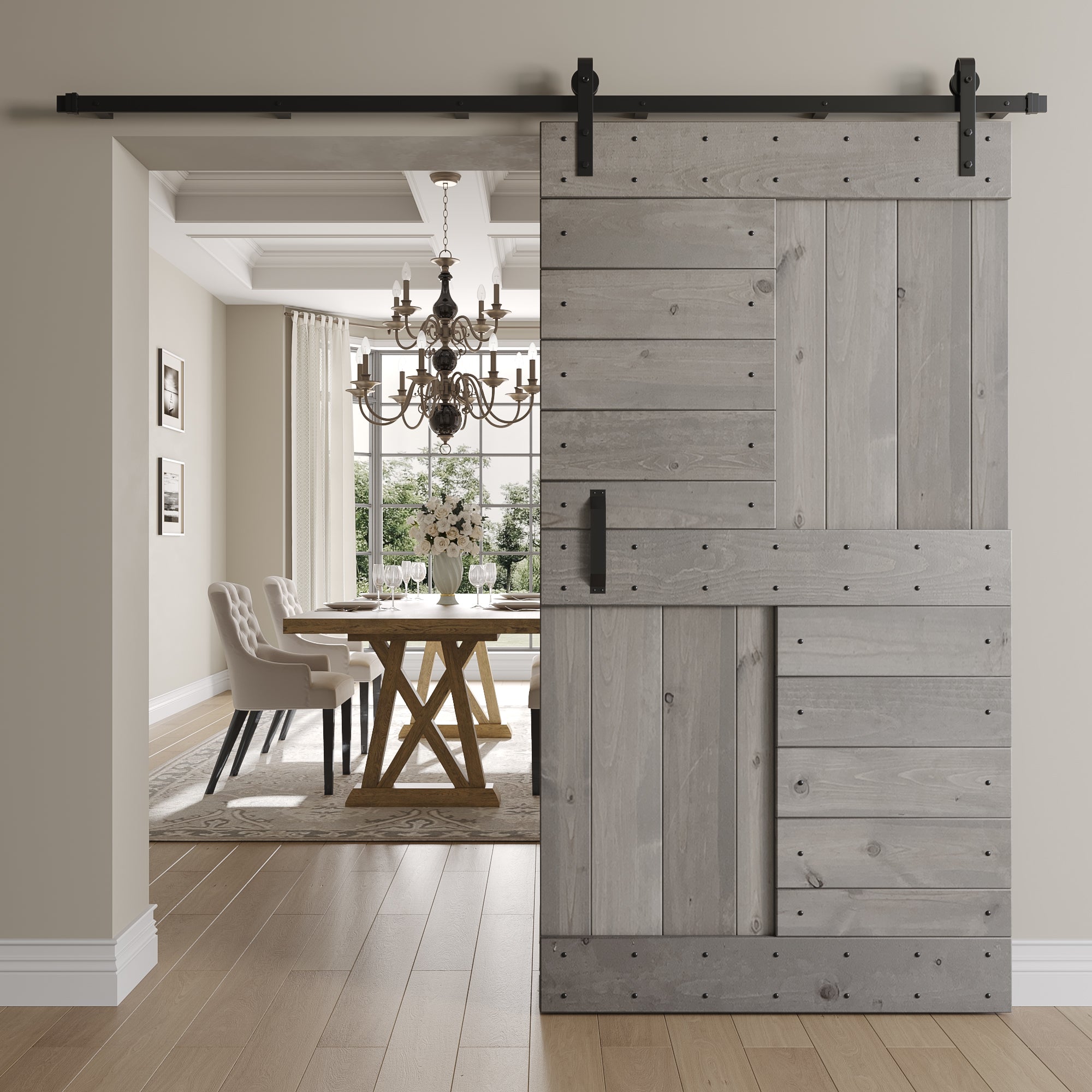 S Series  24 in/30 in/36 in /42 in x 84 in  Finished DIY Knotty Wood Sliding Barn Door Without Hardware Kit