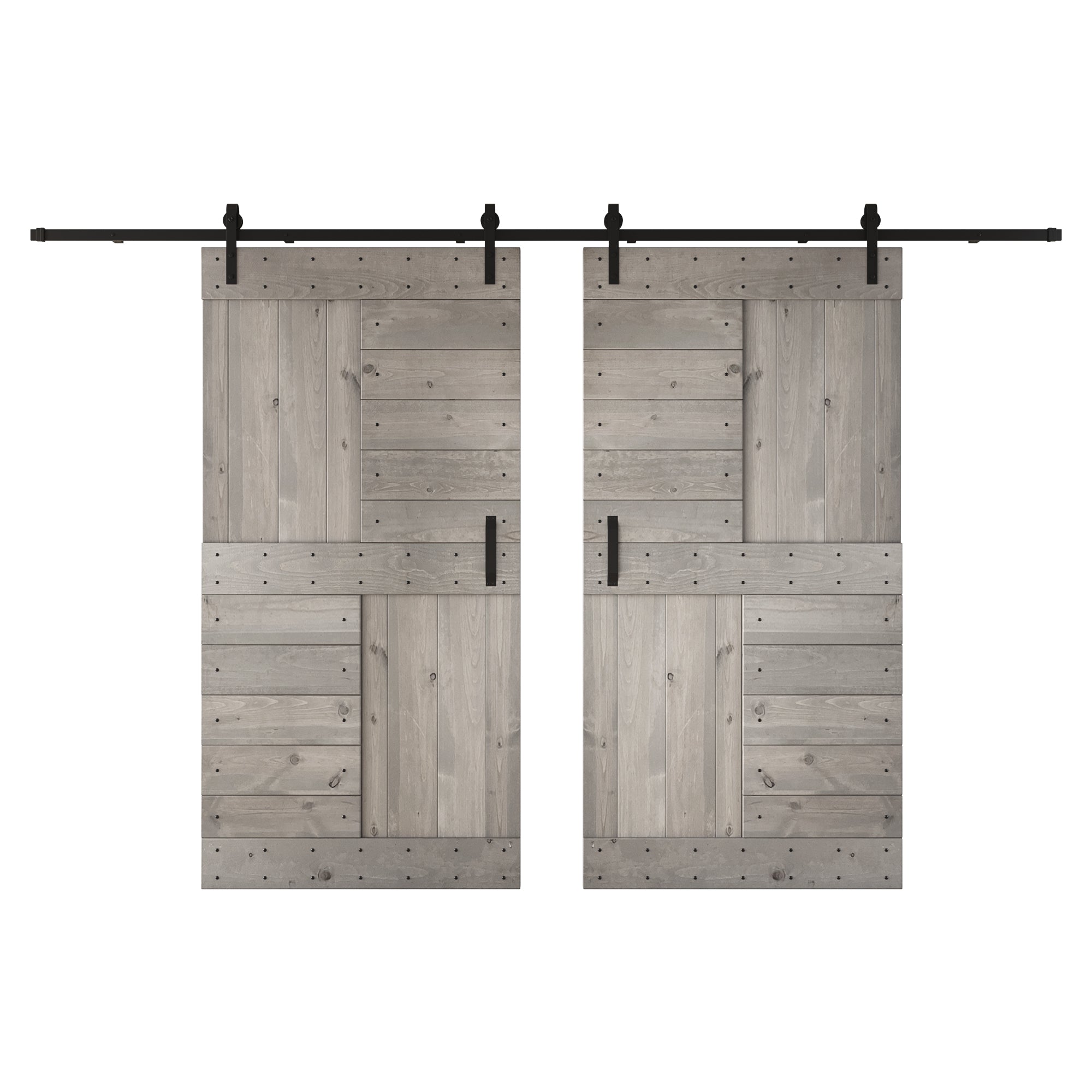 S Series  48 in/60 in/72 in/84 in x 84 in  DIY Finished Knotty Pine Wood Double Sliding Barn Door With Hardware Kit