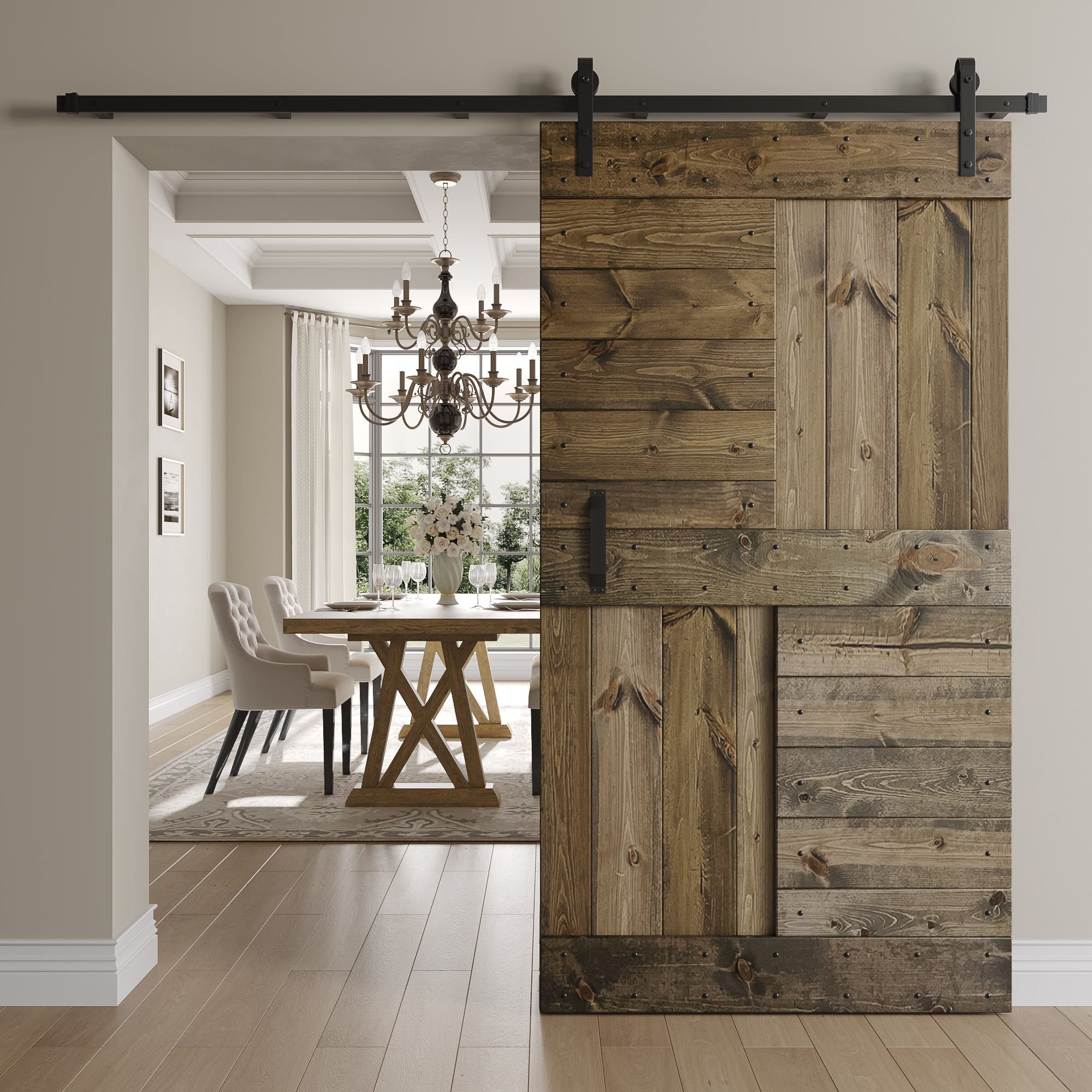 S Series  24 in/30 in/36 in /42 in x 84 in  Finished DIY Knotty Wood Sliding Barn Door Without Hardware Kit