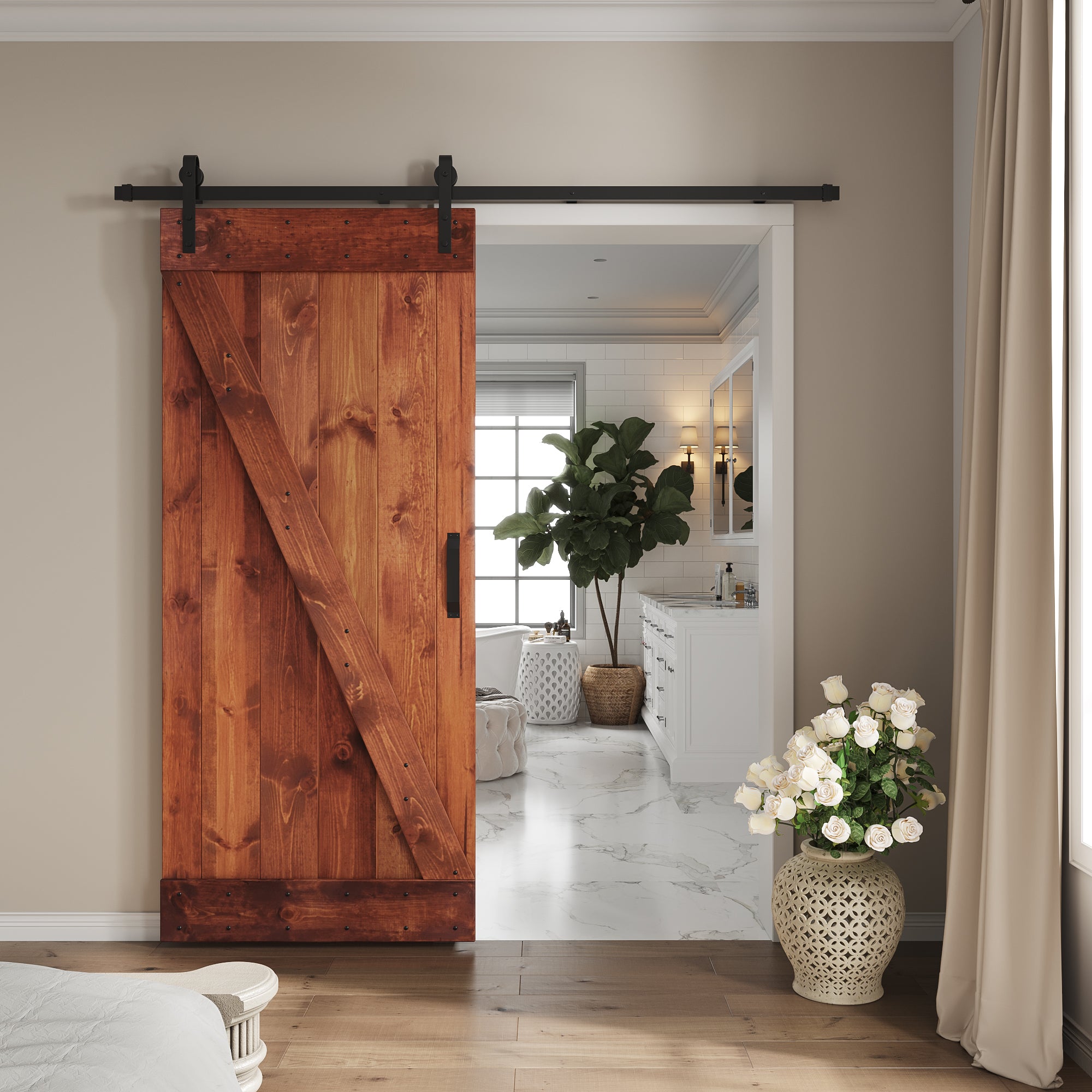 Z Series  36 in x 84 in  Finished Knotty Pine Wood Sliding Barn Door Without Hardware Kit