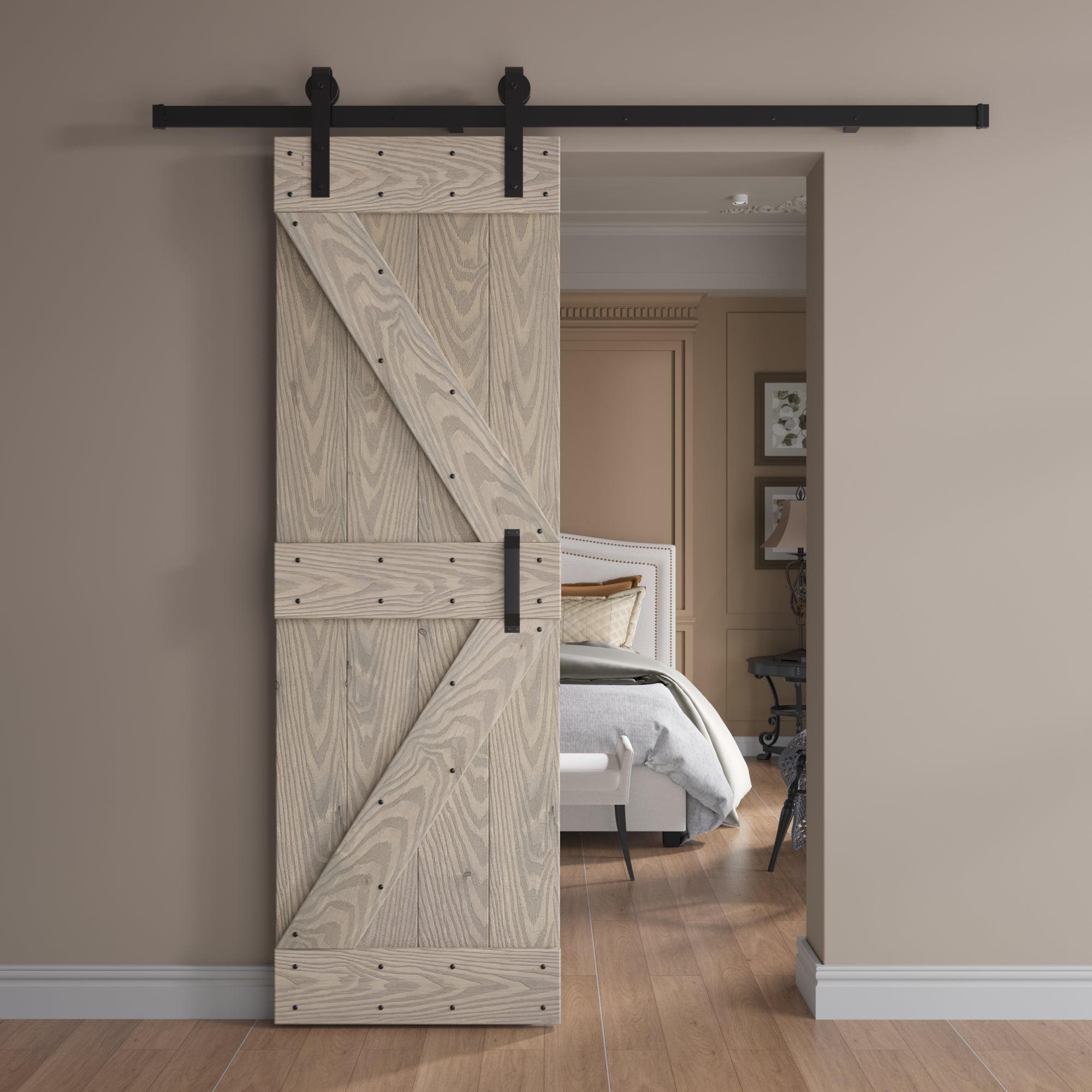 24in/30in/36in/42in x 84in K Series Embossing Knotty Wood Sliding Barn Door Without Hardware Kit