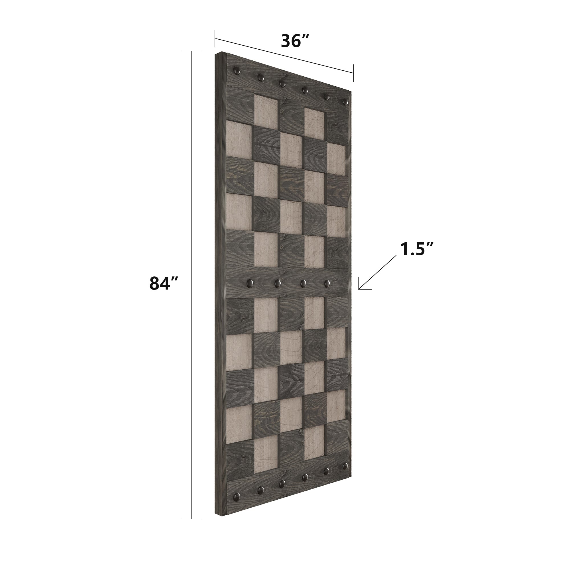 36in. x 84.in Chess Board Pattern Embossing Knotty Wood Sliding Barn Door Without Hardware Kit