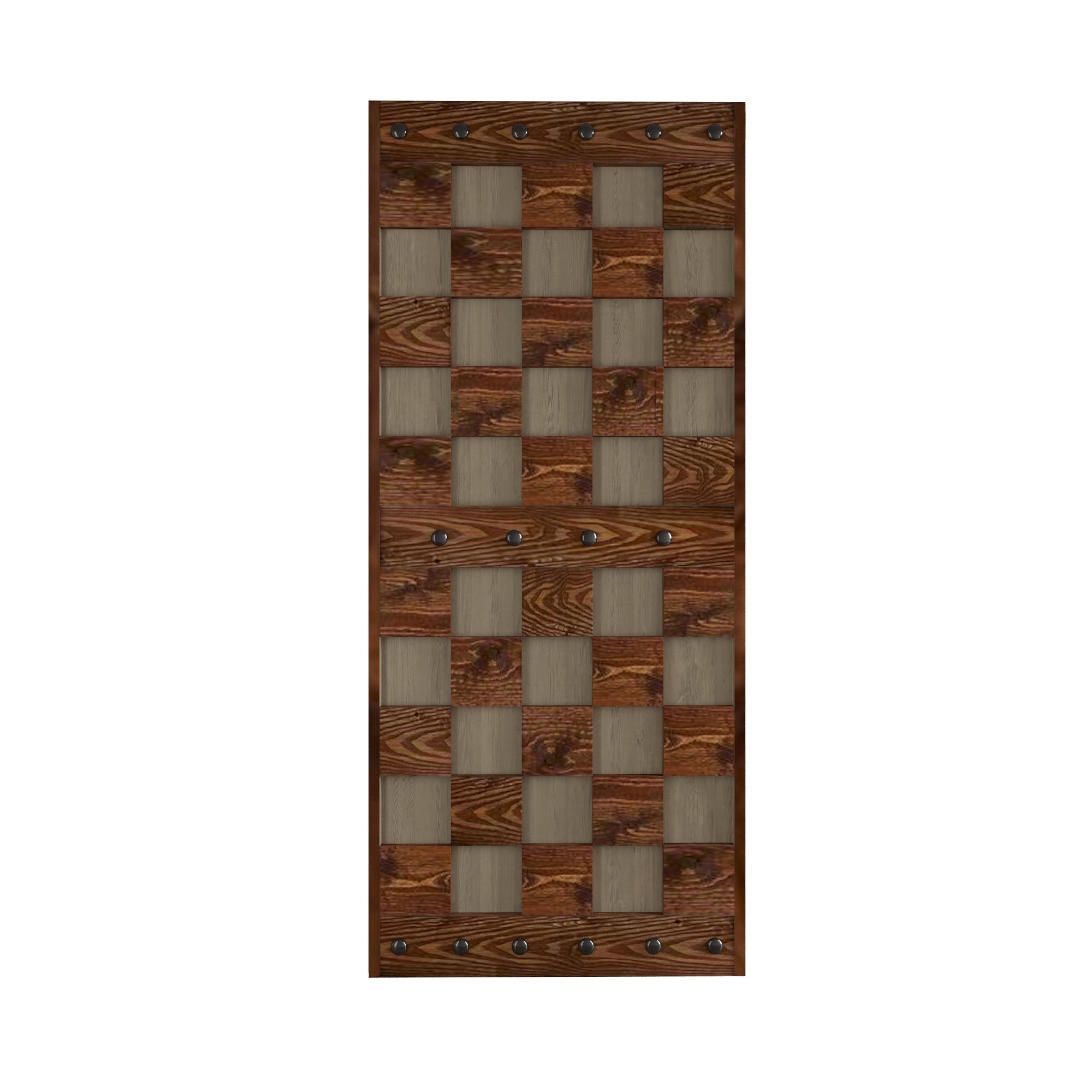 36in. x 84.in Chess Board Pattern Embossing Knotty Wood Sliding Barn Door Without Hardware Kit