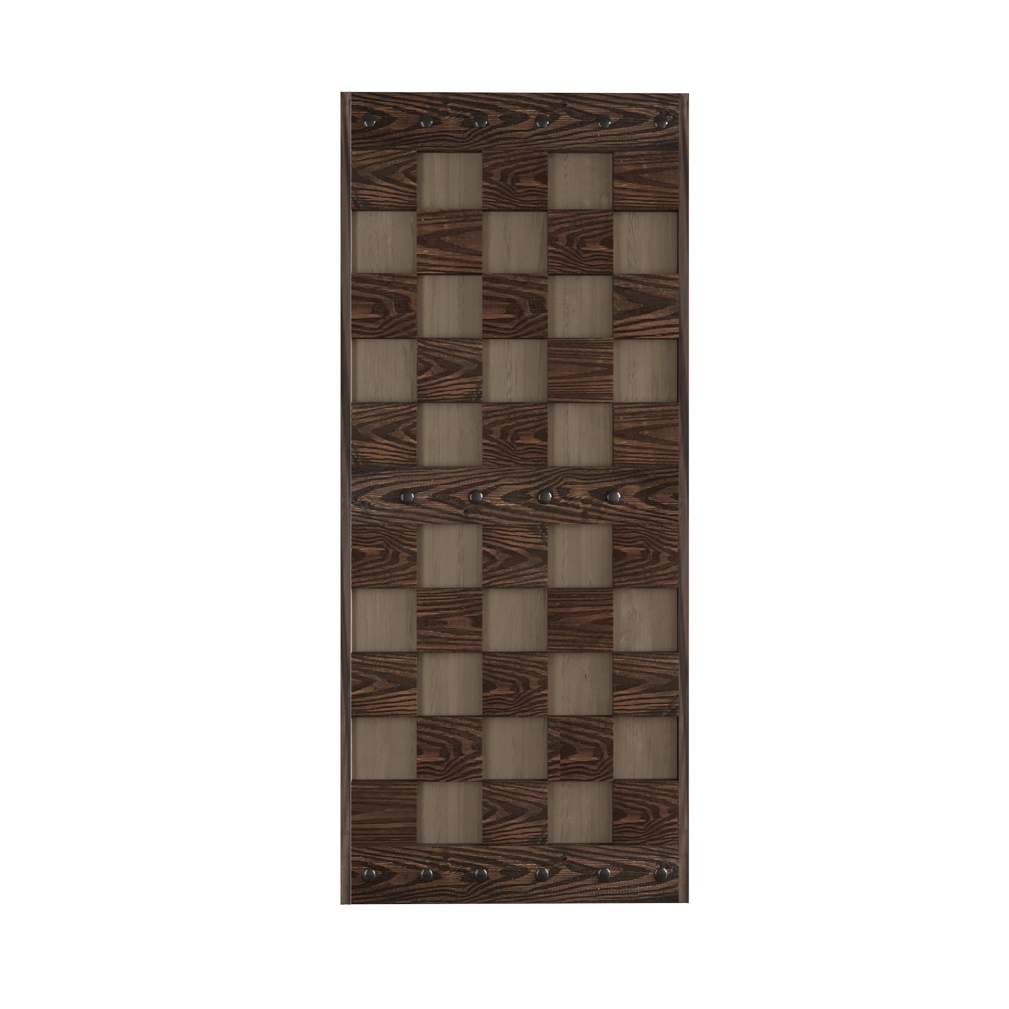 36in. x 84.in Chess Board Pattern Embossing Knotty Wood Sliding Barn Door Without Hardware Kit